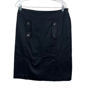 Willi Smith Womens Pencil Skirt Flat Front Button Detail Front Slits Zip Black 8